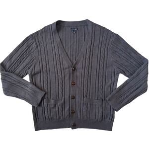 VTG St. John's Bay Cable Knit Cardigan V Neck Sweater Men XL Gray Grandpa Button